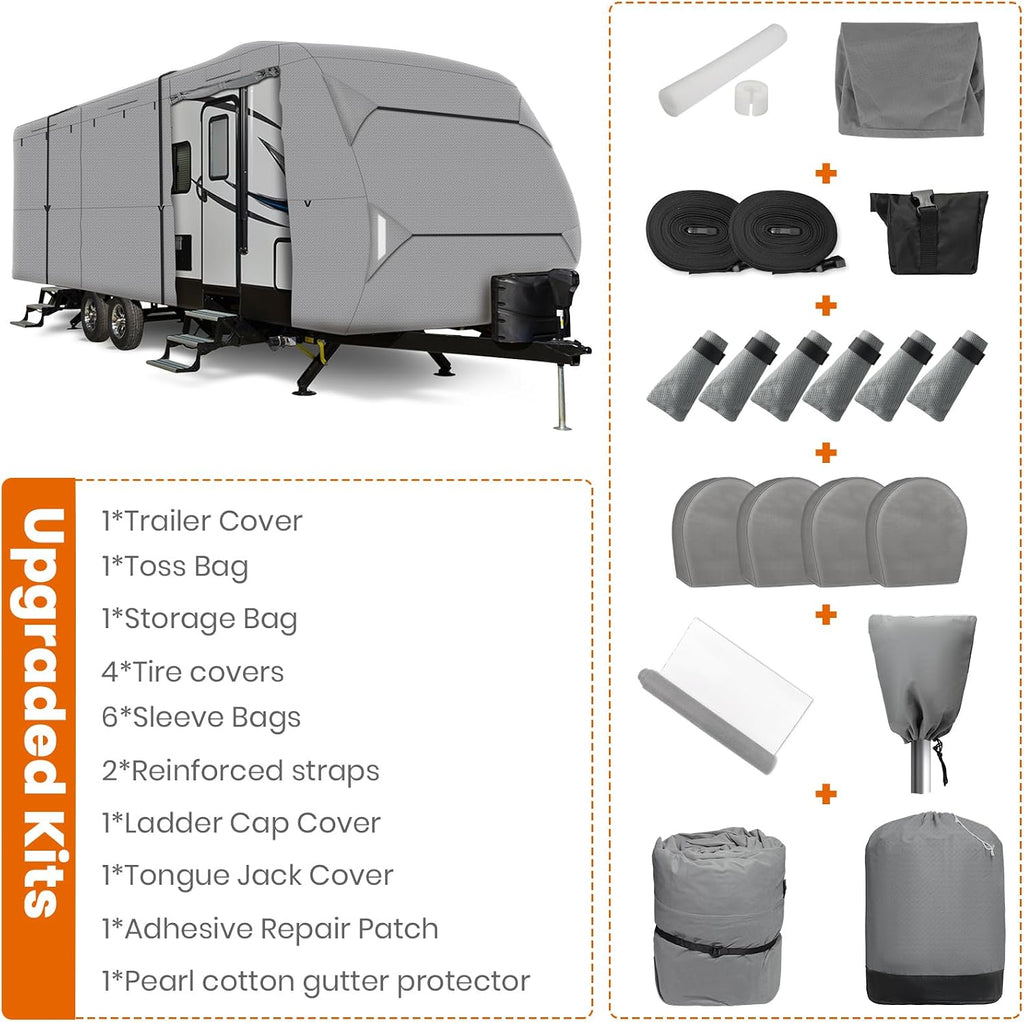 Leader Accessories Windproof RV Cover 27' -30' Travel Trailer Cover Extra Thick Camper Cover - Anti-uv & Ripstop with 4 Tire Covers, Adhesive Repair Patches