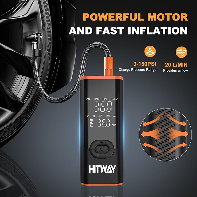 HITWAY Portable Electric Inflator Pump Supports up to 150PSI, fast inflation - Image 7