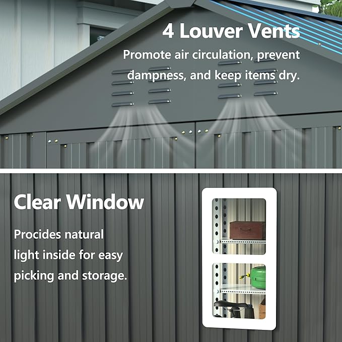 Outdoor Storage Shed, 6 X 6ft Metal Galvanized Steel Garden Shed