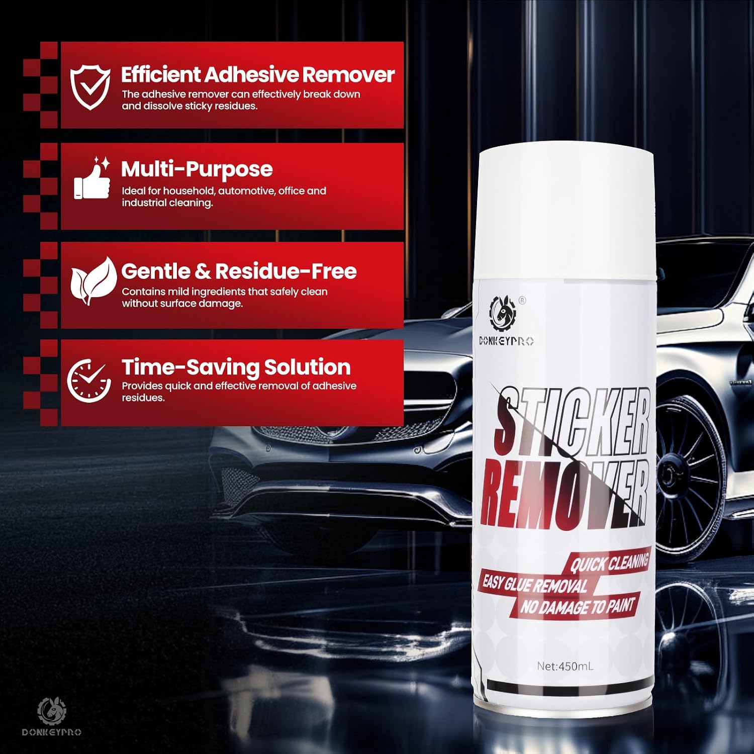 DONKEYPRO Tree Sap Remover for Car, 15 fl.oz | Sticker Remover Spray with Scraper, Dissolves Sticky Residue, Glue, Tape, Labels, Decals