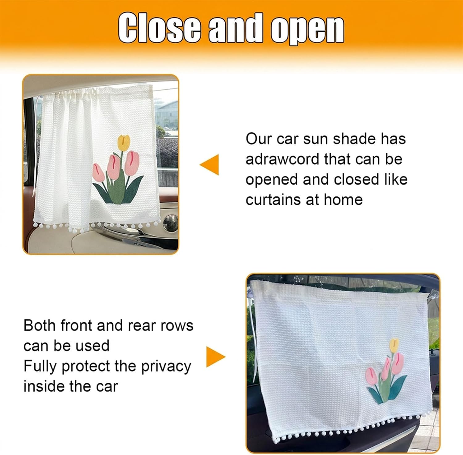 Car Side Windshield Sunshade, UV Protection Auto Window Sunshades Curtain for Baby, Universal Automotive Travel Blackout Privacy Accessories for Car Interior (Large Tulip)