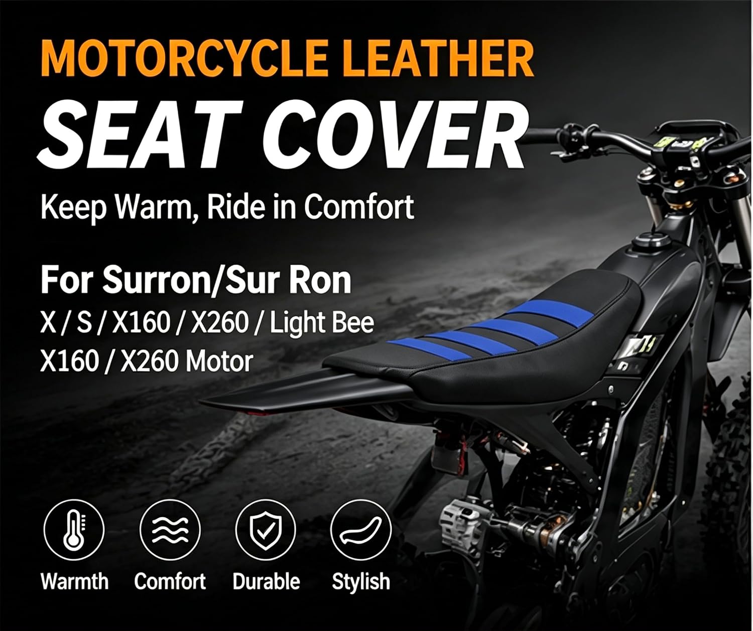 PVC Seat Cover Protective Cushion Motorcycle Accessories for SUR-Ron Surron Light Bee S X Segway X160 X260 Electric Vehicle Bike (Blue)