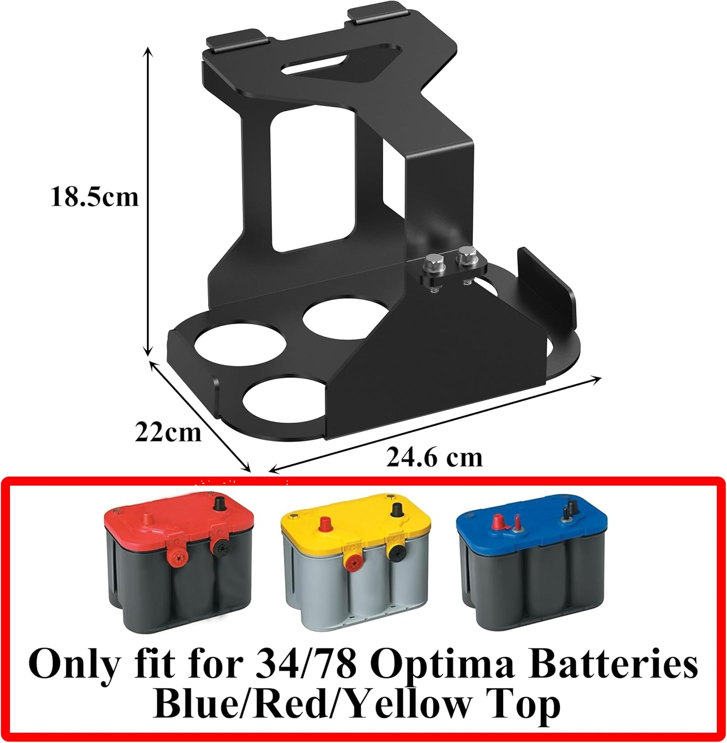 Universal Battery Box Tray Truck Battery Tray Battery Holder Battery Mount Bracket for Optima Group 34/78 Batteries