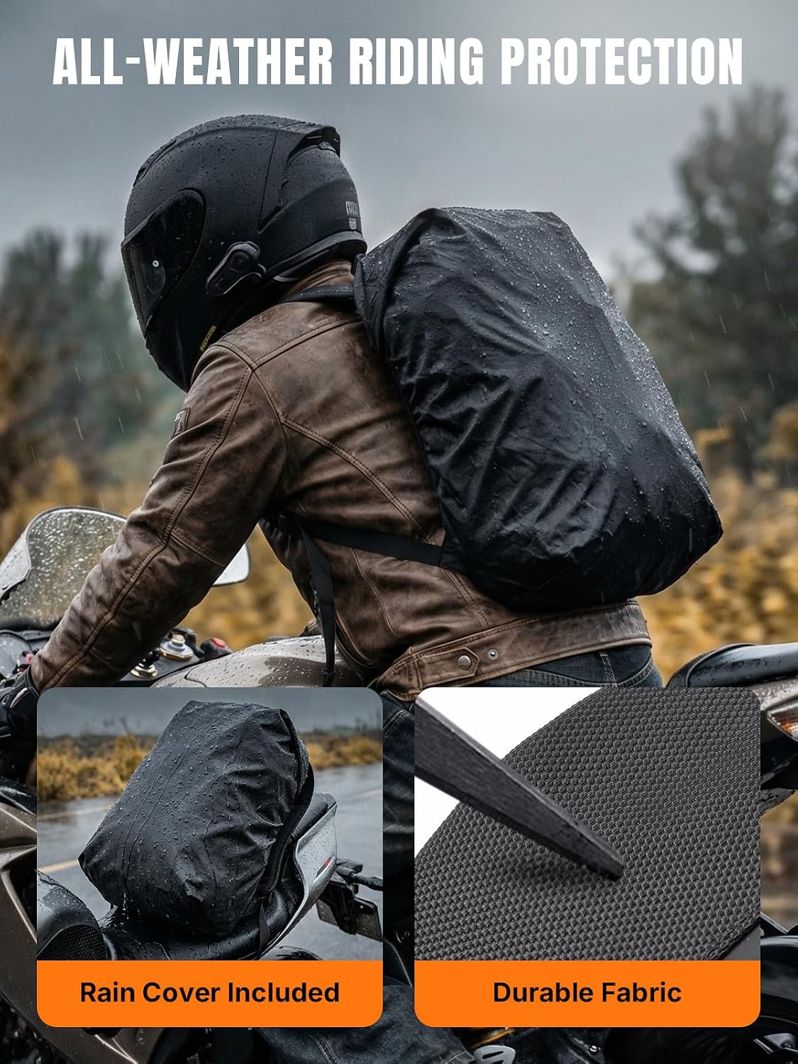 Oumurs Reflective Backpack 1800D Water-resistant Oxford Cloth Backpack Laptop Backpack for Motorcycle, Travel, Cycling, Work, Sport, Hiking, Gym, Black