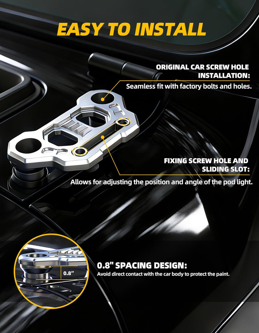 Hood Mount Light Brackets Ditch Light Mounting Brackets for JL A-Pillar Off-Road Car LED Pod Work Lights, Wrangler JL JLU 4xe Gladiator JT 2018-2025 Accessories(2-PCS, Silver)