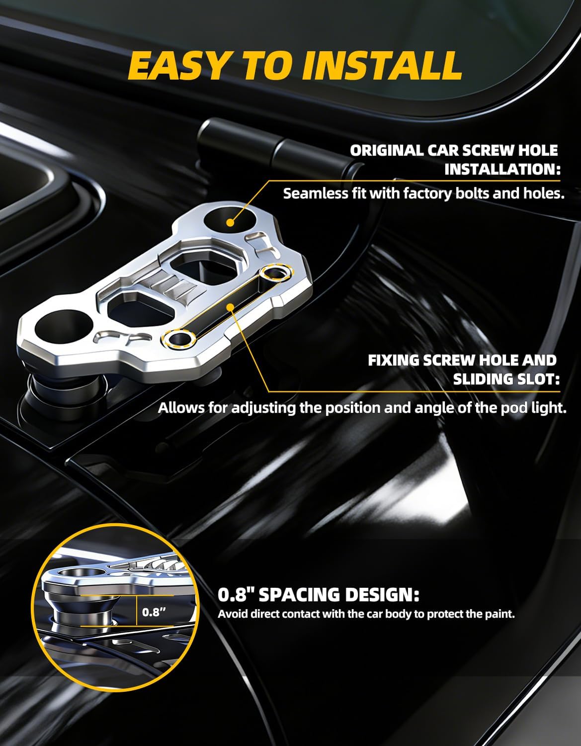 Hood Mount Light Brackets Ditch Light Mounting Brackets for JL A-Pillar Off-Road Car LED Pod Work Lights, Wrangler JL JLU 4xe Gladiator JT 2018-2025 Accessories(2-PCS, Silver)
