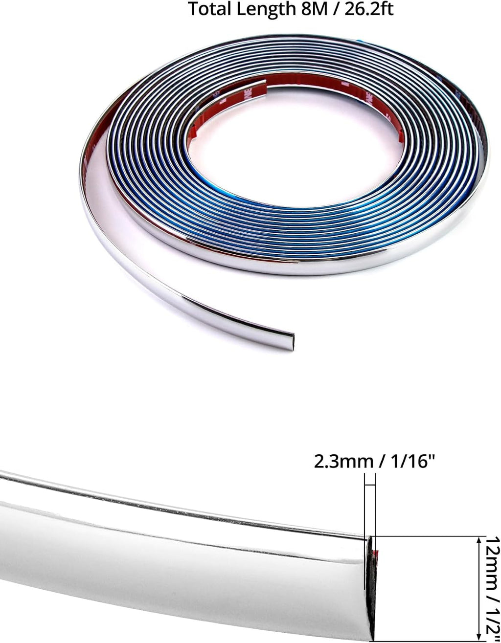 QWORK Automotive Chrome Trim Molding, 1/2 inch Wide 26FT DIY Moulding Trim Strip Line Decoration for Car/Truck Door Window Side Scratchproof