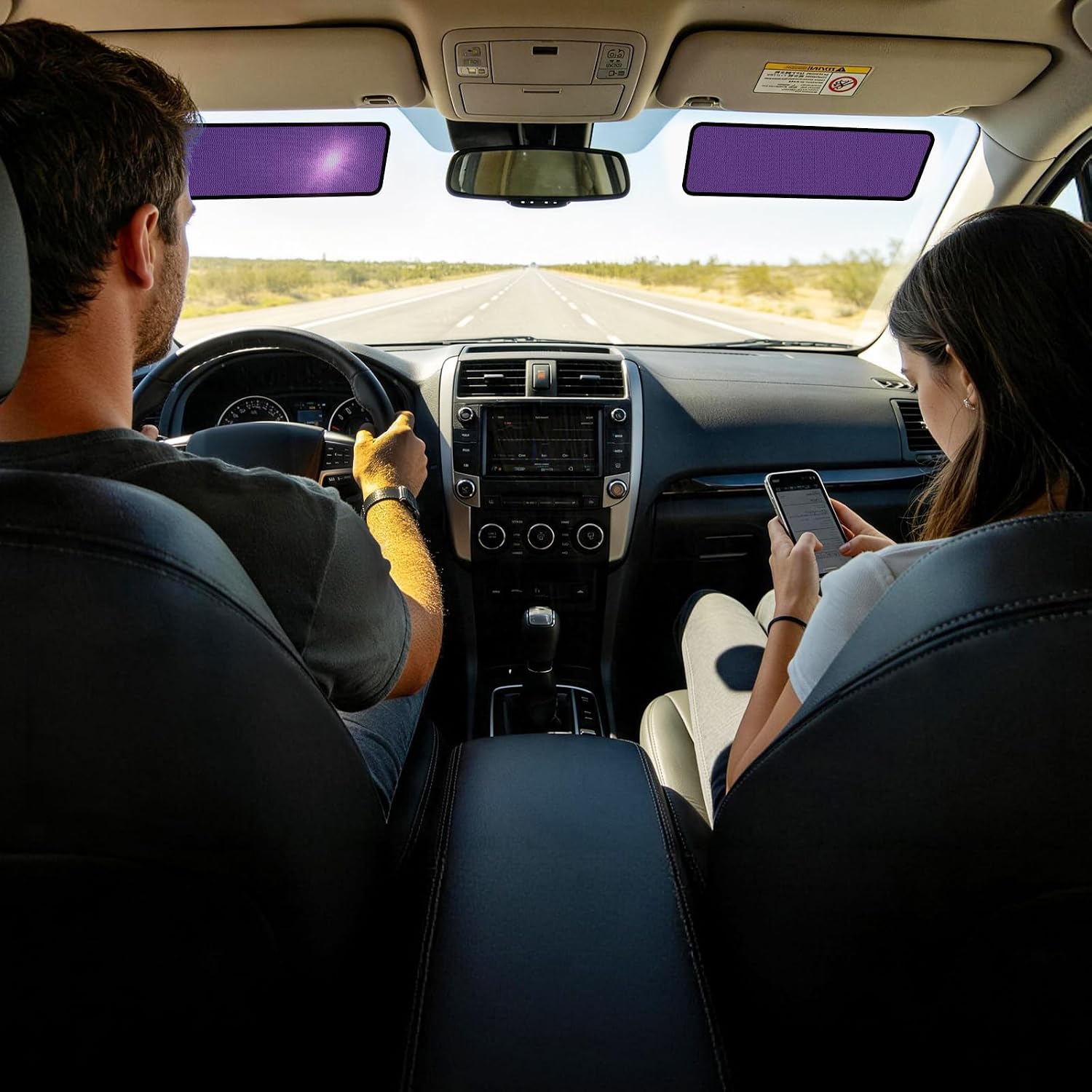 ZATOOTO Car Window Shade for Driver Window Sun Shade, 2 Pack 16"x7" Static Cling Sun Shade for Car | Bluish-Purple for Glare | Tile Two for Custom Coverage| Removable for Changing Light Conditions