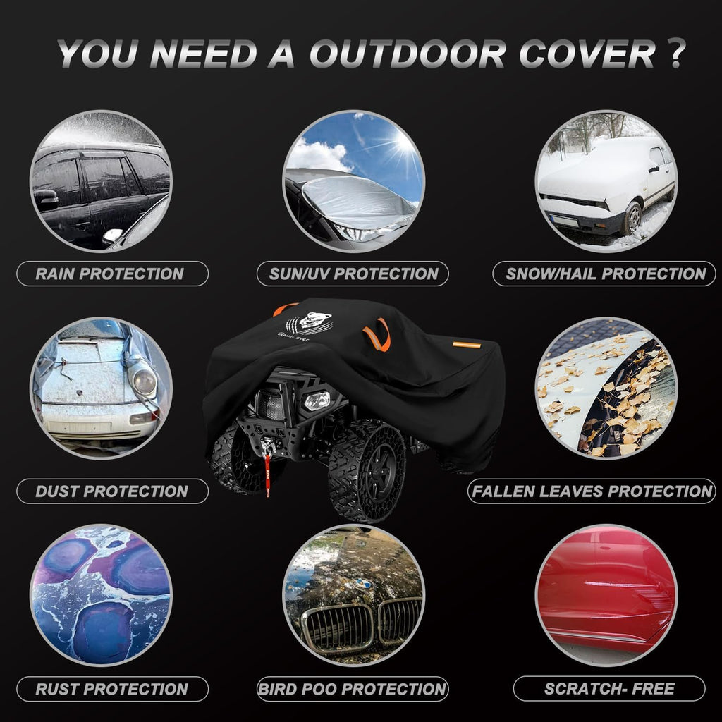 ATV Covers Waterproof Outdoor Heavy Duty,Rip-stop Polyester,Secure Buckles | Durable UV-Resistant 4 Wheeler Cover,All Weather Protection Quad Cover,Storage Bag,Reflective Handles-83x47x45 Inch