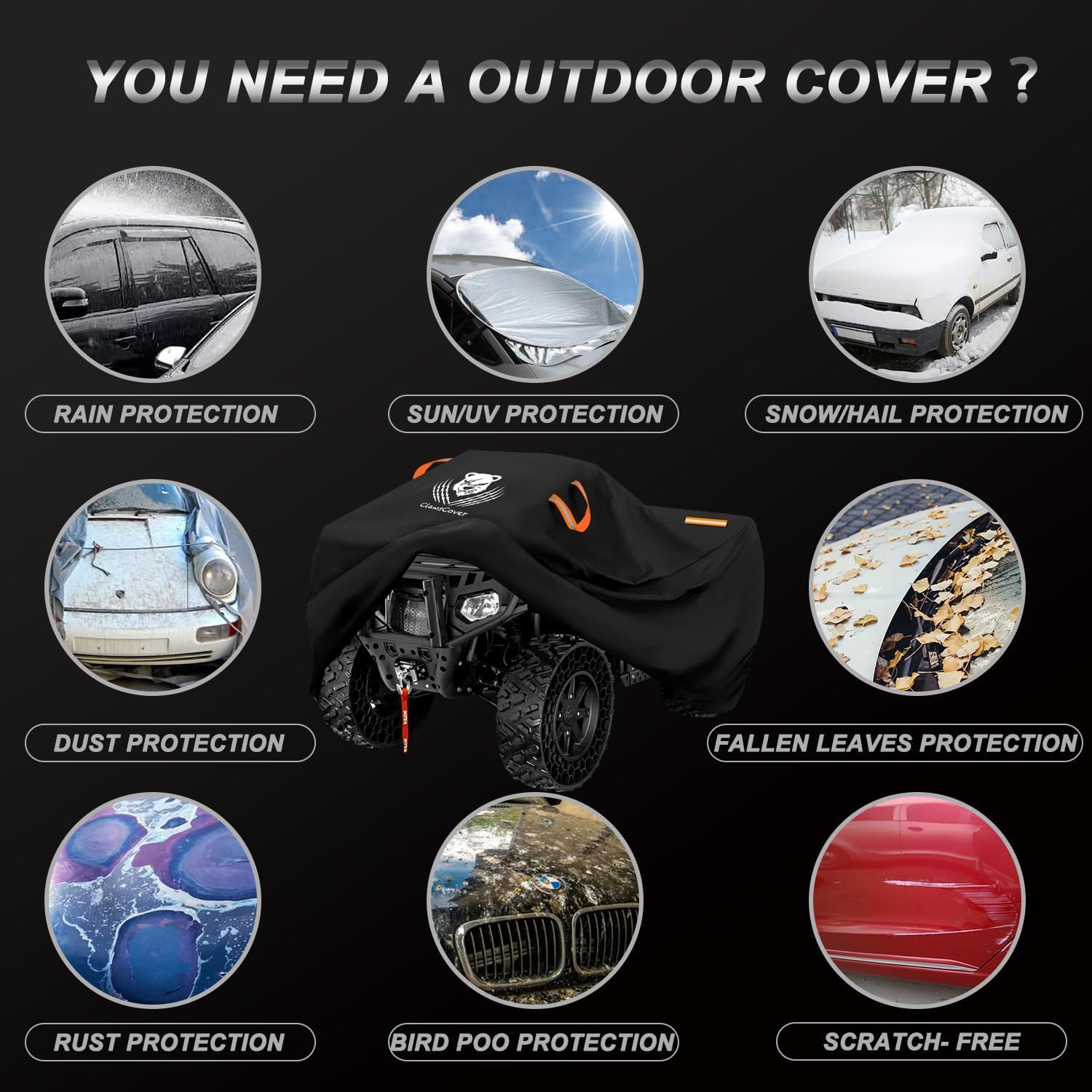 ATV Covers Waterproof Outdoor Heavy Duty,Rip-stop Polyester,Secure Buckles | Durable UV-Resistant 4 Wheeler Cover,All Weather Protection Quad Cover,Storage Bag,Reflective Handles-83x47x45 Inch