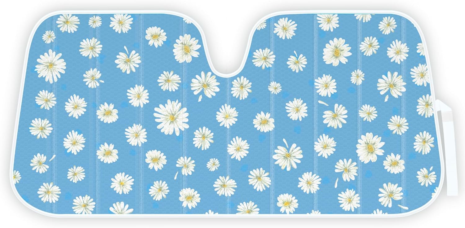 Carbella Blue Daisy Car Windshield Sun Shade - Sun Visor Sunshade for Car Windshield - Window Shades for Cars, SUV & Truck - Dash Cover UV Protection for Front Window Shade Accessories - 57" x 27"