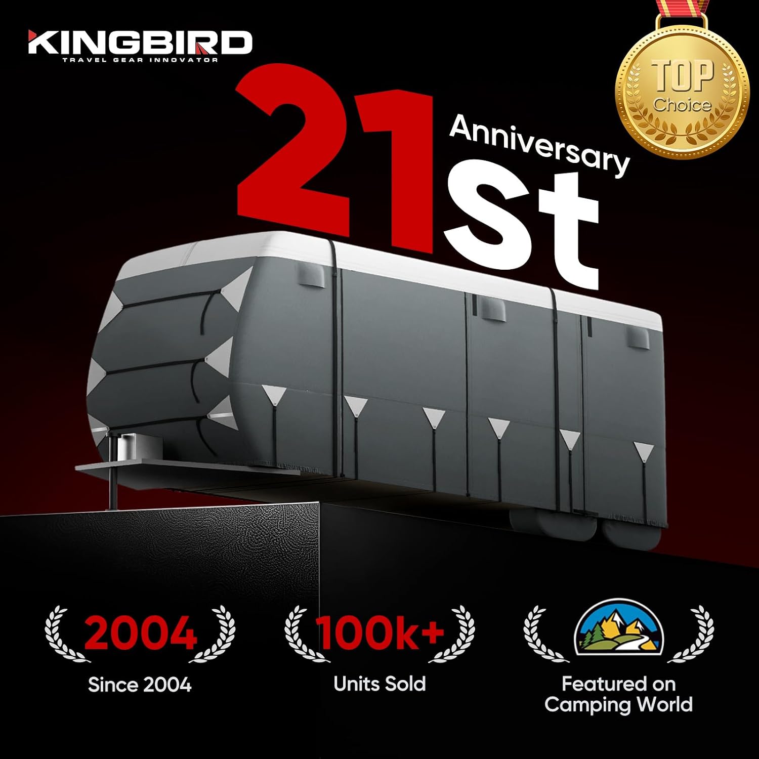 KING BIRD Enhanced RV Cover, Heavy Duty Snow Protection, Fits 24-27ft Travel Trailers Campers, with Adhesive Repair Patches,Windproof Straps&Tire Covers