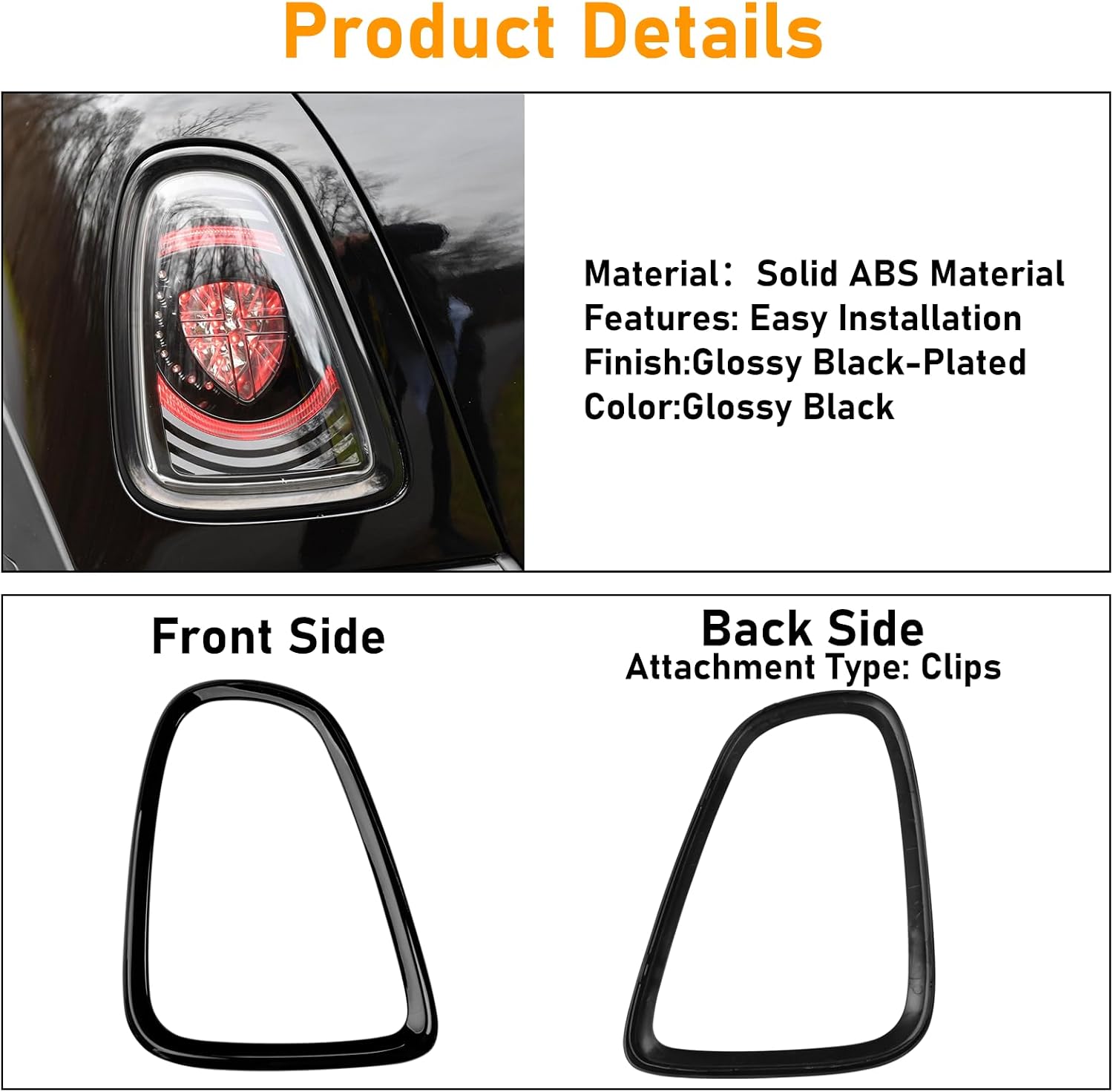 Compatible with MINI Cooper Taillight Trim Ring 2007-2014,R55 R56 R57 Rear Tail Lamp Assembly Cover Bezel for Driver Passenger Side,Replacement 51132296296,51132296297,Glossy Black,1 Pair