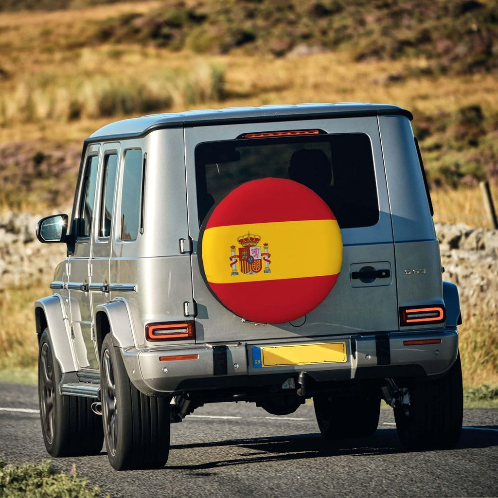 Spanish Flag Print Universal Spare Tire Cover for RV, Jeep | Wheel Protector Fits Rv, Trailer, Jeep, Shield Tires From Sun, Dirt And Rain For Outdoor Storage