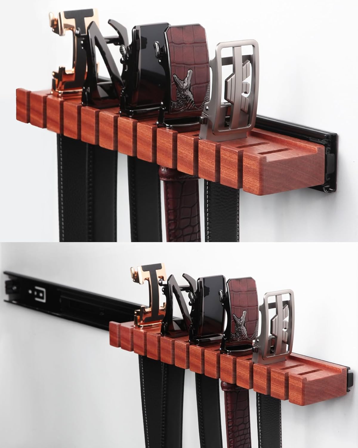 walnut 12 belts organizer with sliding system, main product view