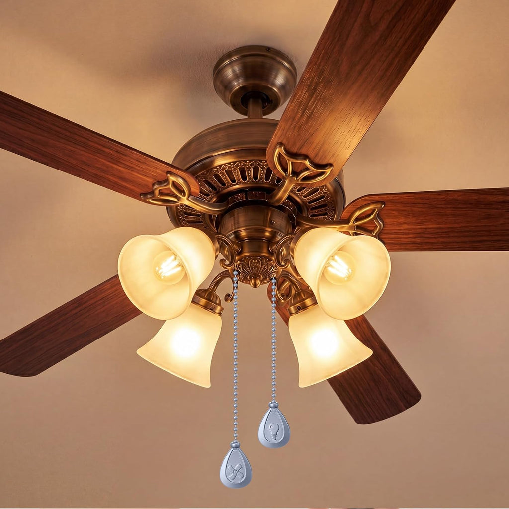 Patelai 4 Pieces Ceiling Fan Pull Chain Extender Ornament 12 Inch Ceiling Pull Chain Extension Classic Drop Shaped Pendant Beaded Ball Cord for Fan light lamp decorative with Connector(Silver Gray)