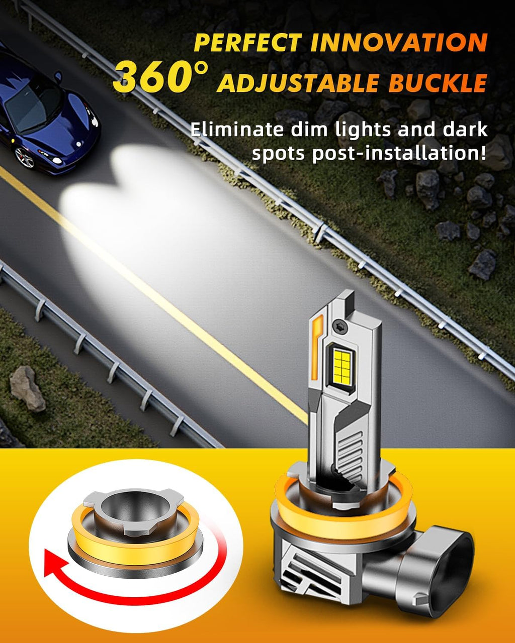 Termitor H11/H8/H9 Light Bulbs, 96,000LM 12X Super Brightness, 360° Adjustable Quick Install, 6500K Cool White H11/H16 Fog Lights Bulb, 1:1 Mini Size with Cooling Fan, IP68, Plug N Play, Pack of 2