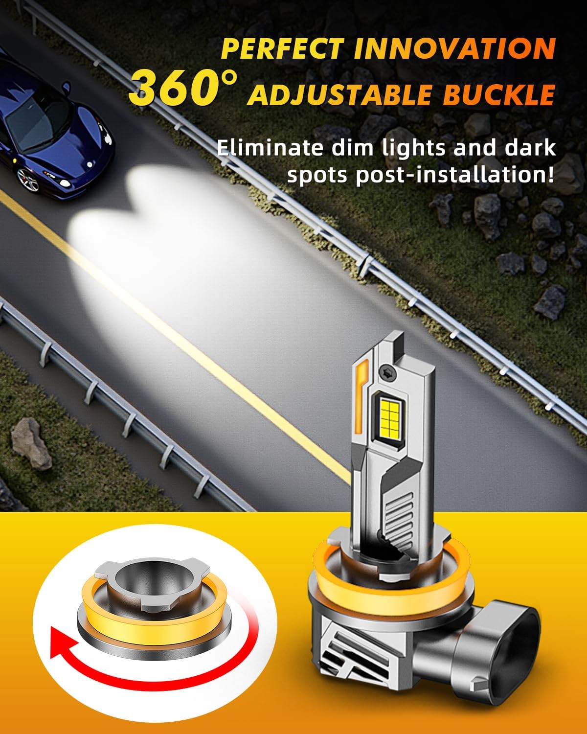 Termitor H11/H8/H9 Light Bulbs, 96,000LM 12X Super Brightness, 360° Adjustable Quick Install, 6500K Cool White H11/H16 Fog Lights Bulb, 1:1 Mini Size with Cooling Fan, IP68, Plug N Play, Pack of 2