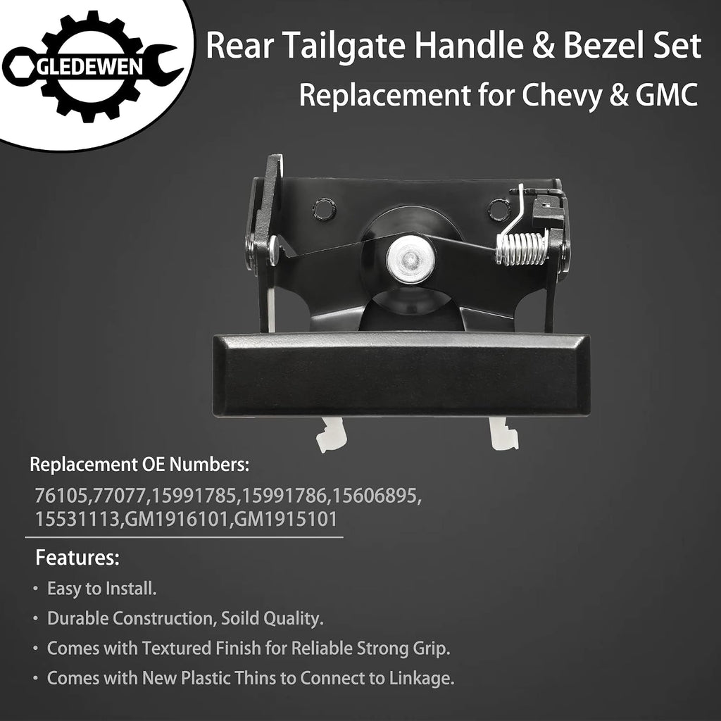 All Metal Tailgate Handle Set, Compatible with 1988-2002 Chevy C1500 C2500 C3500 K1500 K2500 K3500, GMC C/K 1500 2500 3500 Pickup Truck, Rear Tail Gate Door Handle Replacement, Replace# 77077