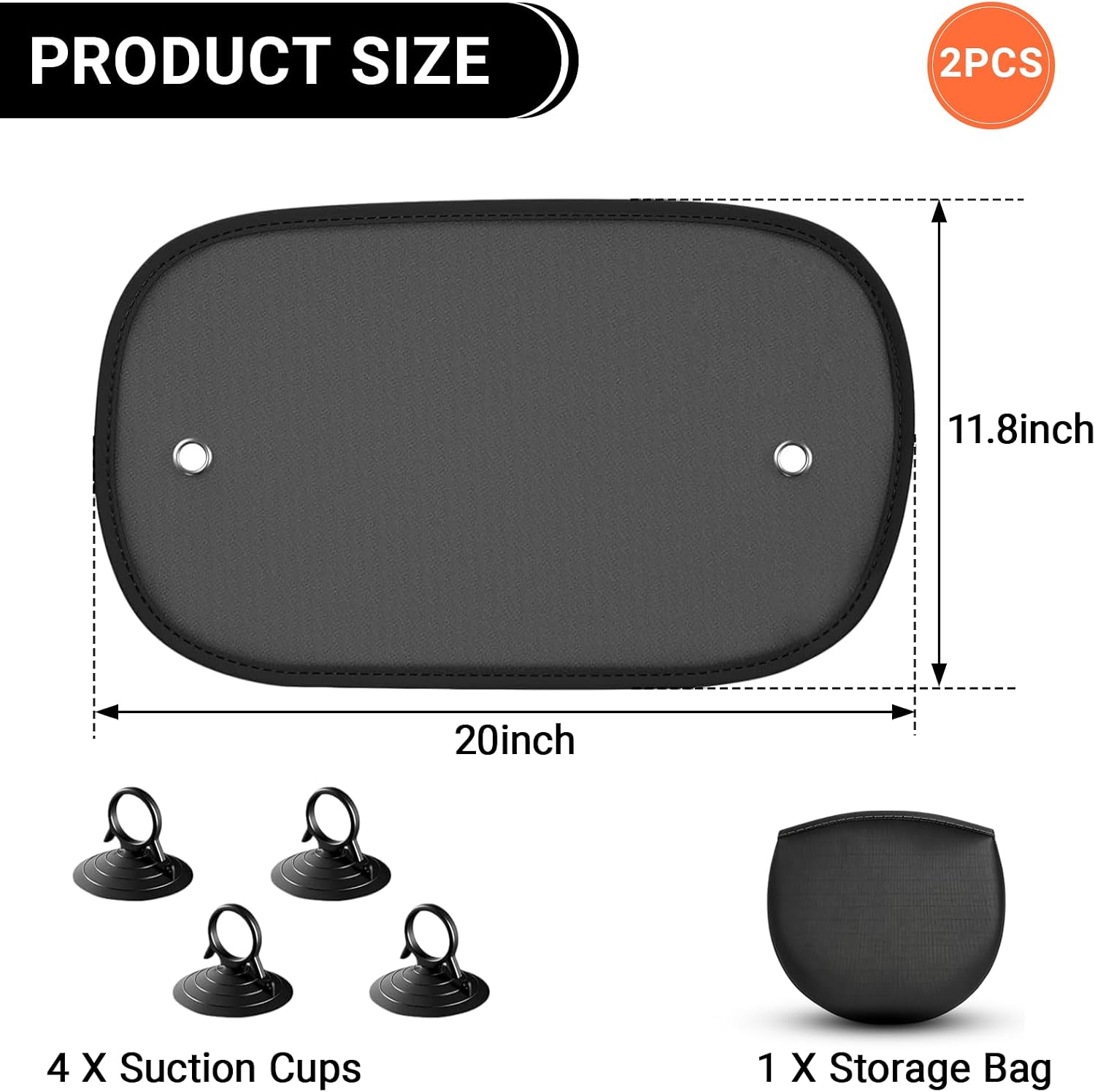 2 Pack Car Sun Shade, 20''x12'' Mesh Window Shade with Suction Cups for Side Windows, Car Window Privacy Shade, Breathable Sun Blocker for Baby Kids Pets for Most Cars SUVs