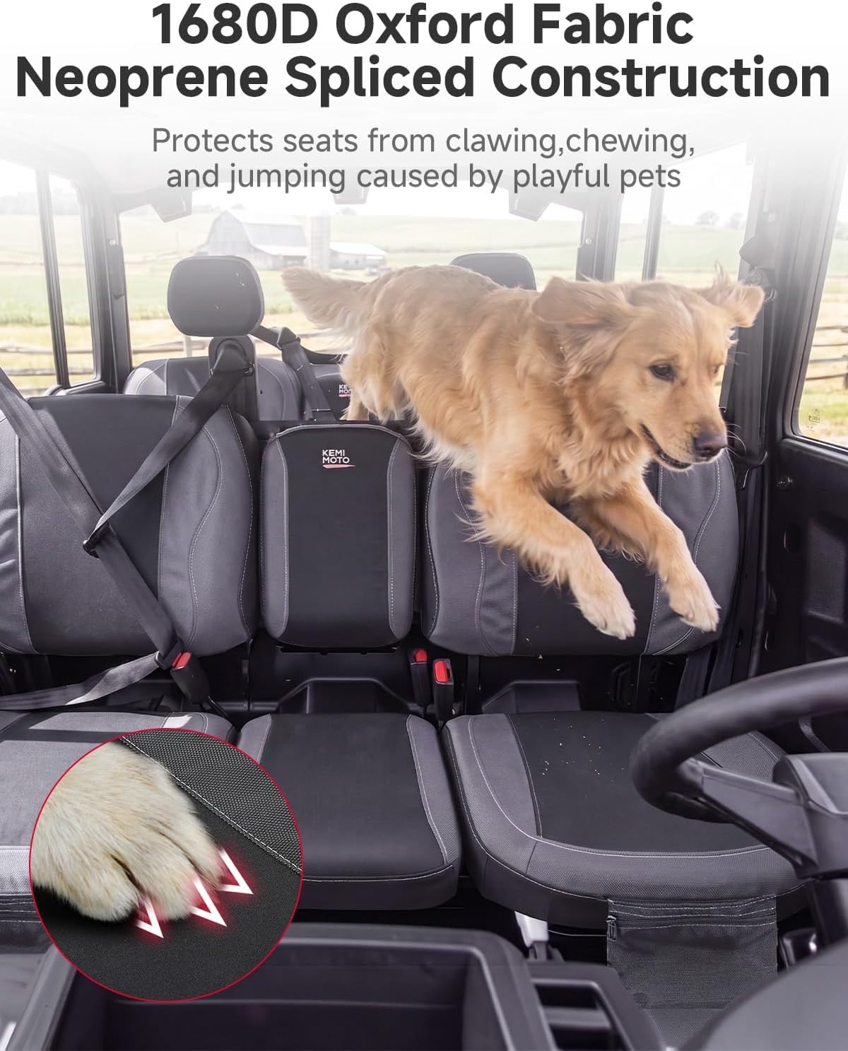 KEMIMOTO Seat Covers Black Compatible with Can Am Defender MAX X MR/XT/Limited/Lone Star- Water-Resistant, 1680D Oxford Fabric, Front Rear Two Doors Split Bench Seat Covers Bolstered Seats Only