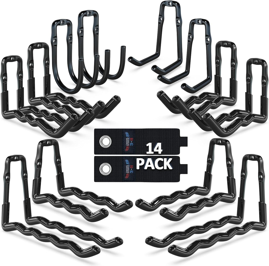3-H Heavy Duty Garage Hooks 14 Pack, One-Piece Construction Garage Wall Hooks