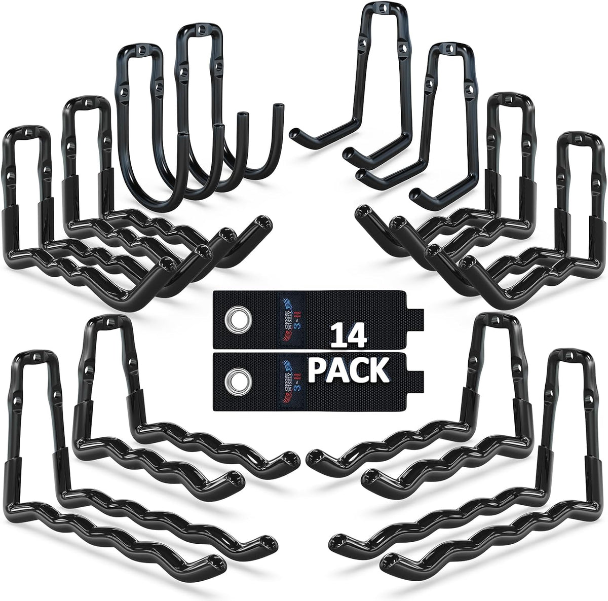 3-H Heavy Duty Garage Hooks 14 Pack, One-Piece Construction Garage Wall Hooks