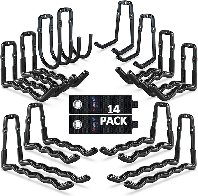 3-H Heavy Duty Garage Hooks 14 Pack, One-Piece Construction Garage Wall Hooks by 3-H