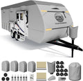 Heavy Duty Travel Trailer RV Cover 24-27ft, Rv Trailer Cover 8 Layers Breathable Waterproof Rip-Stop Camper Cover with Adhesive Repair Patches, Gutter, Tire & Additional Straps