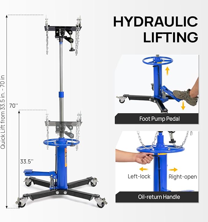 TUFFIOM Transmission Jack, 1660 lbs 3/4-Ton Hydraulic 2-Stage High Lift - Image 4