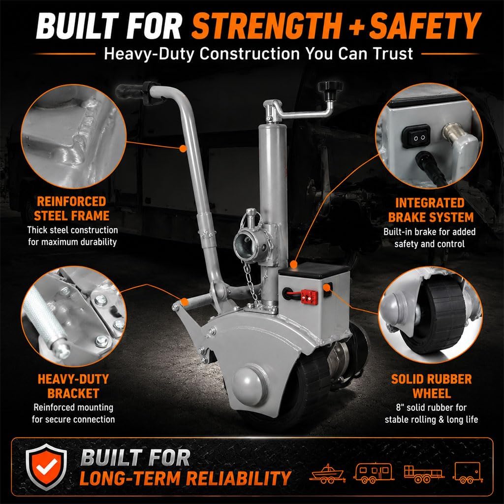 Electric Trailer Dolly with 5000 LBS Towing Capacity, Motorized Trailer Mover with Adjustable Height, 8" Rubber Wheel & Brake for Boat RV Utility Trailers
