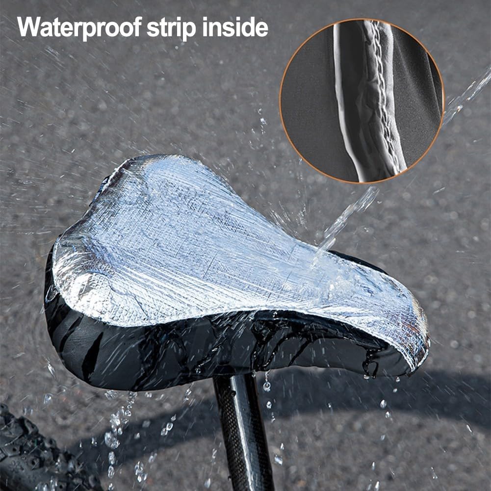 Bike Saddle Cover, Double-Sided Aluminum Foil Heat Insulation, Waterproof Sunblock Protector for Mountain Road Bike Electric Scooter Seat, Black Silver(2PCS)