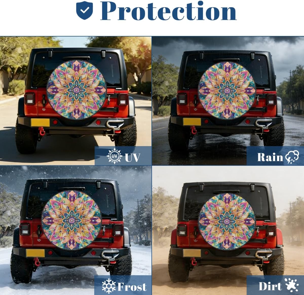Boho Rainbow Elastic Tire Covers Rv Spare Tire Covers Trailer Tire Covers Made of Various Vehicle Types Including Campervans Trucks Trailers SUV Waterproof Sunproof Dustproof 16inch