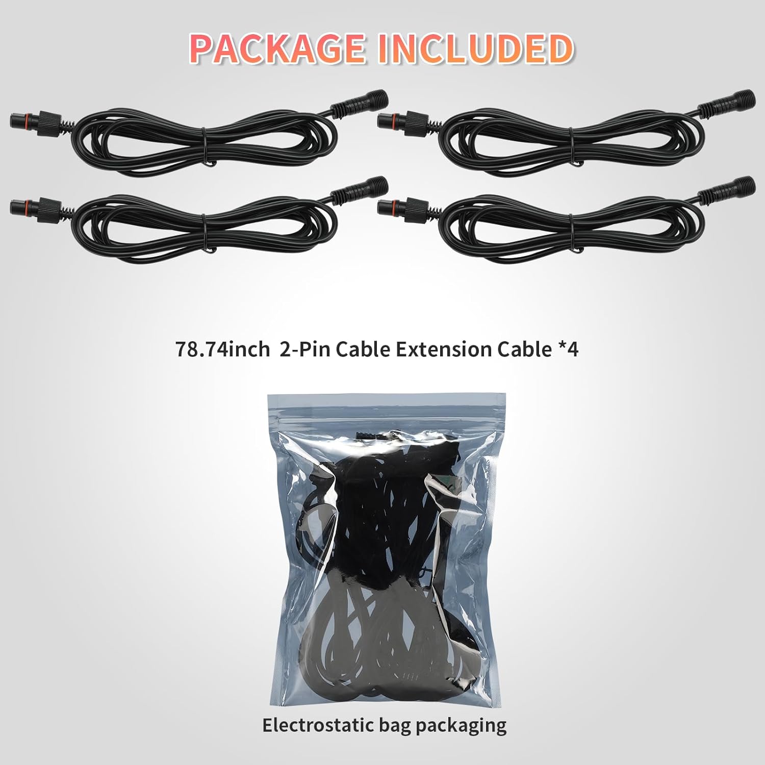4PCS 78 inch/6.56FT 2-Pin Metal White LED Rock Lights Extension Cable Wire Cord Set, Underglow Lights IP68 Waterproof Neon Light for Trucks Jeep Golf Carts SXS UTV ATV Car RV