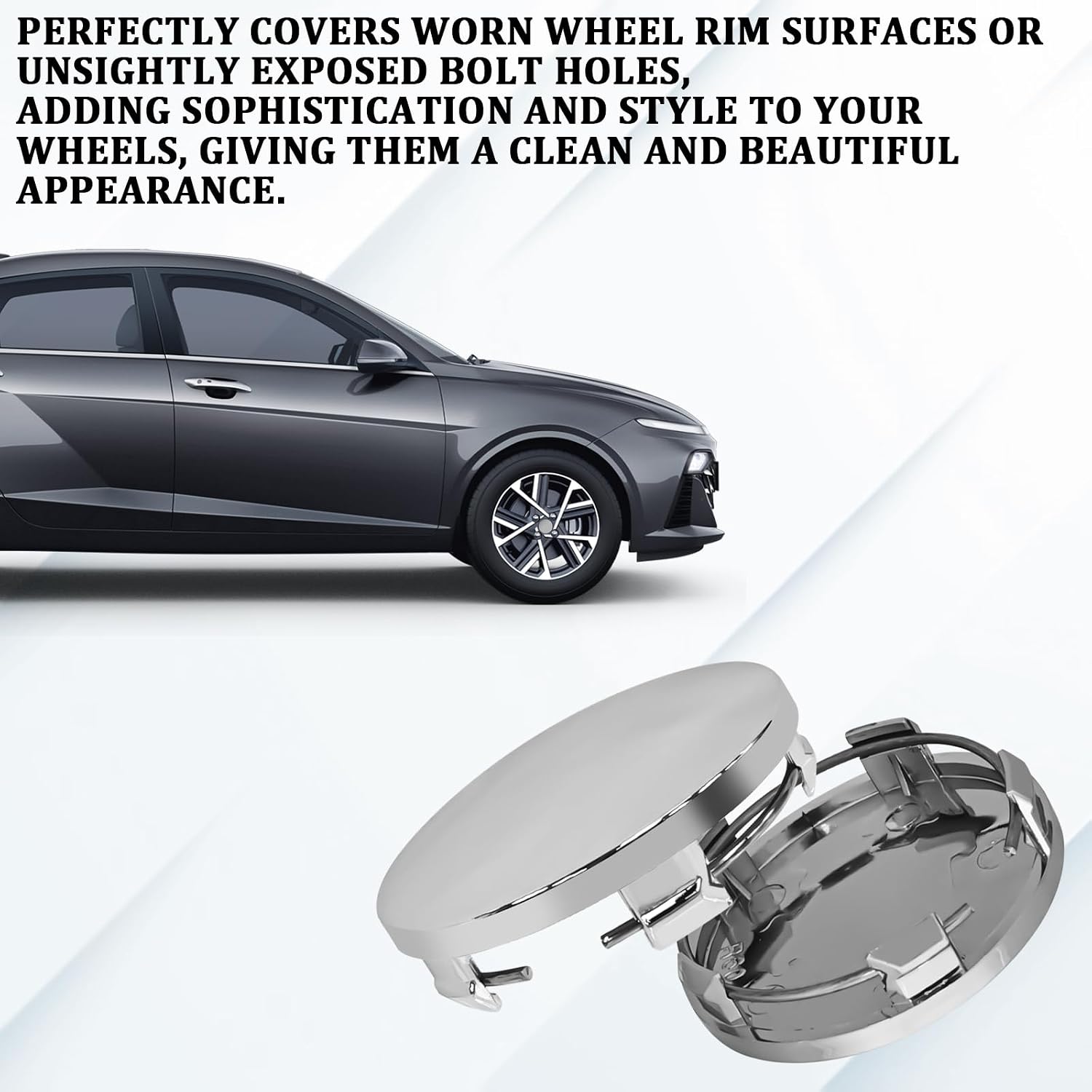 4PCS Car Wheel Center Caps, 60MM/2.36In OD 56MM/2.2In ID Center Caps for Rims, ABS Snap-in Vehicle Rim Hub Cap, Dustproof Waterproof Centers Hub Cover, Universal for Cars, SUVs, Trucks (Silver)