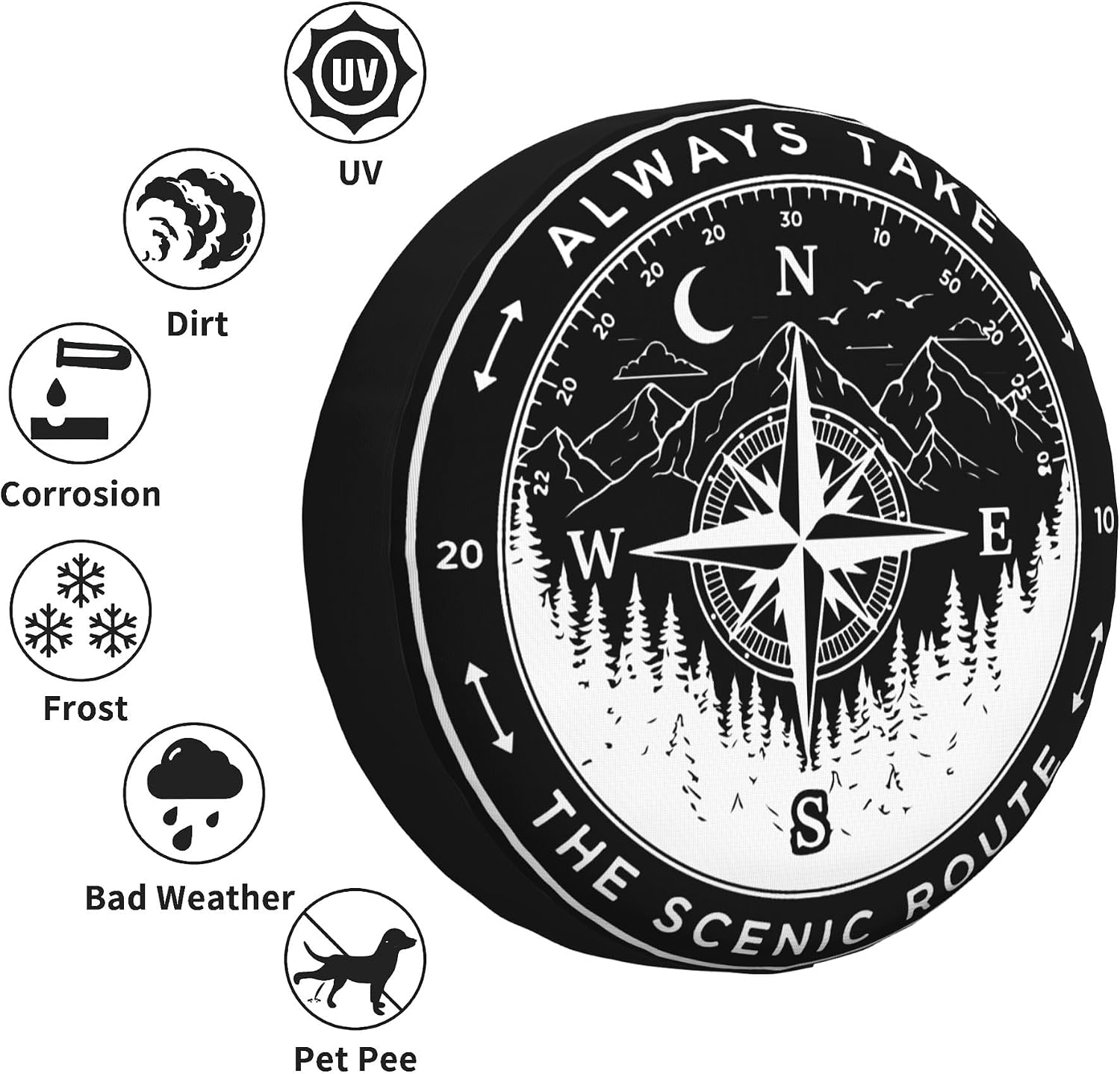 Aways Take Adventure Compass Spare Tire Cover Universal Wheel Cover Waterproof Dust-Proof Tire Protector with Adjustable Buckle Strap for Trailer RV SUV All Vehicle 17 inch