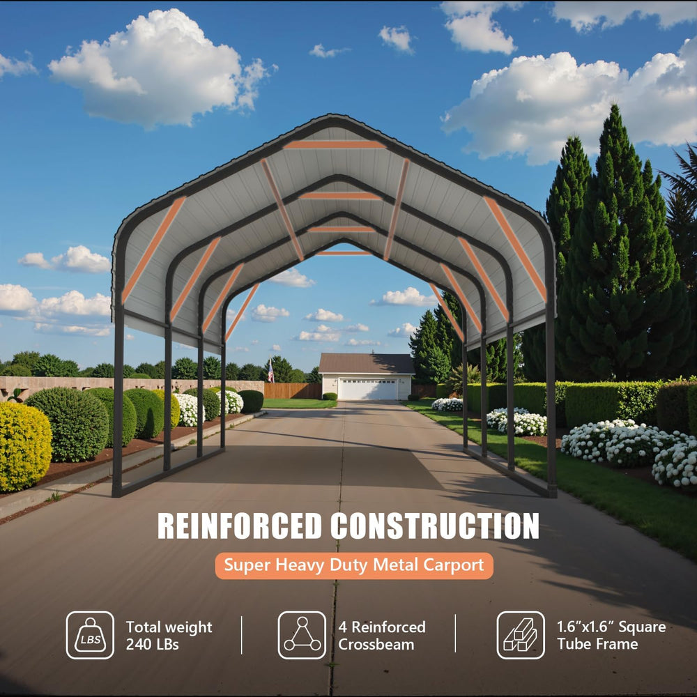 10x16 Heavy Duty Metal Carport, All-Weather Enclosed Car Garage