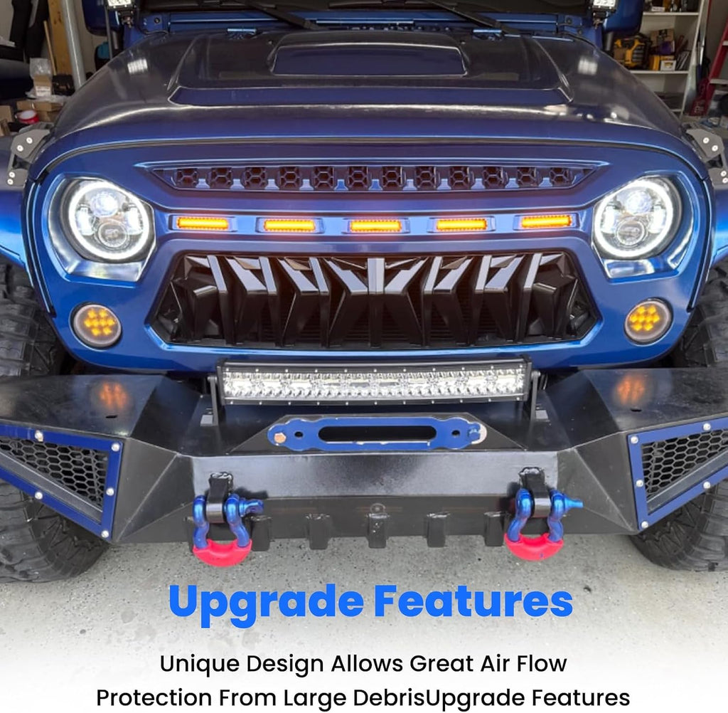Grill Compatible with The Following Models:Jeep Wrangler JK JUK 2007 2008 2009 2010 2011 2012 2013 2014 2015 2016 2017 2018 JK JUK Shark Grille