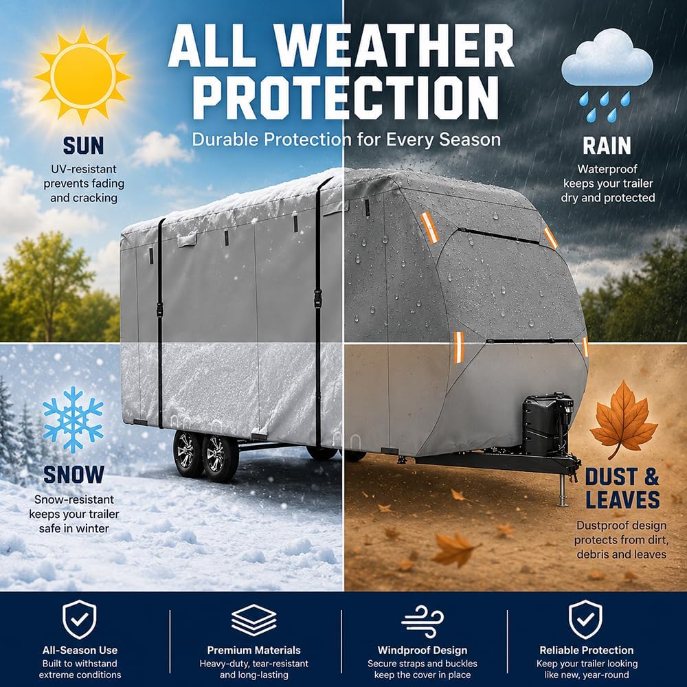 Custom Fit Travel Trailer Cover for Flagstaff Super Lite 30RDT 2025-Present, Heavy Duty 420D Waterproof RV Cover, Windproof All Weather Camper Storage Cover