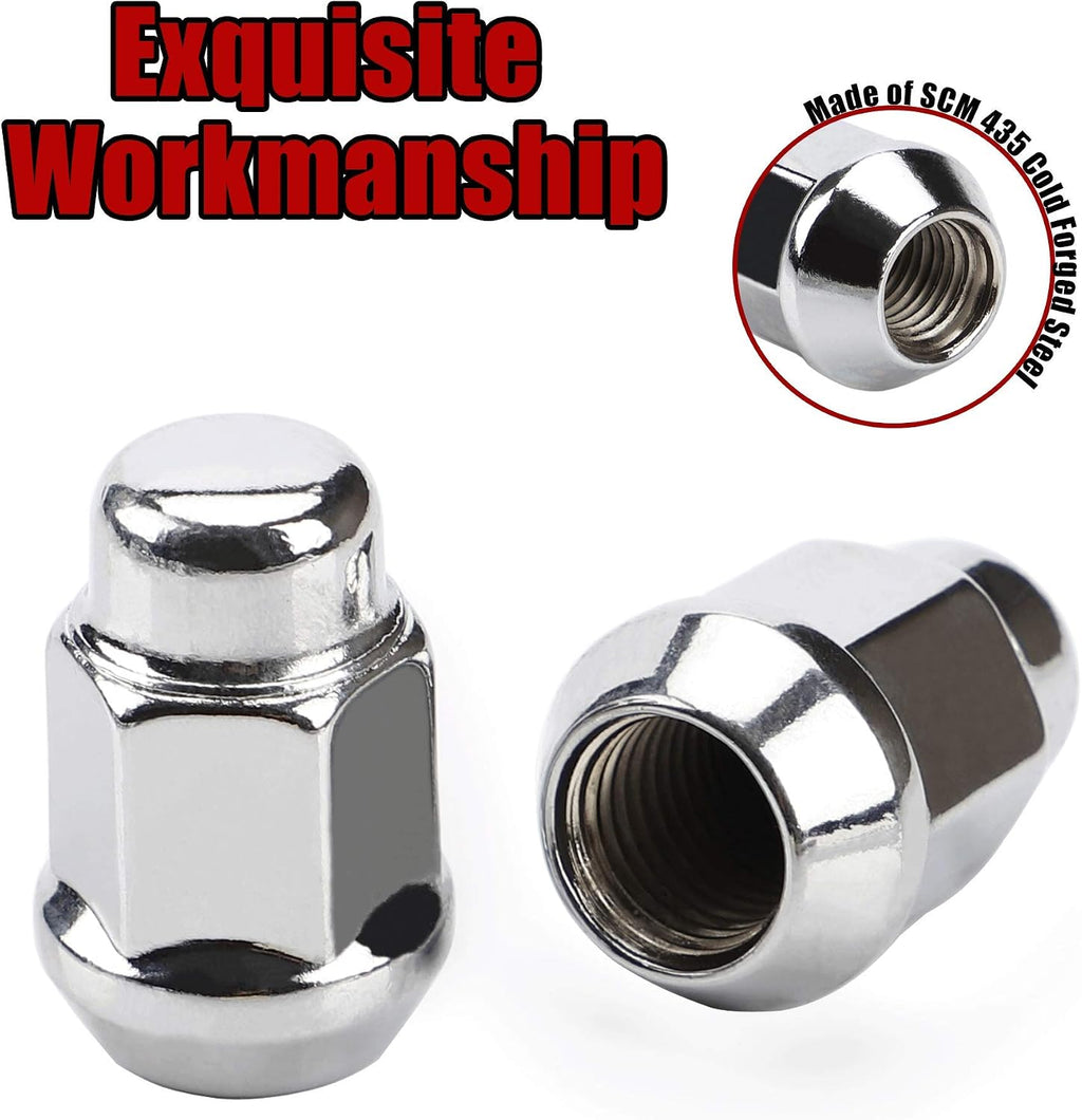 Wheel Lug Nuts, 12x1.5, Chrome, 20PCS | Closed End Bulge Acorn, Cone Seat, 19mm Hex, Aftermarket Wheels