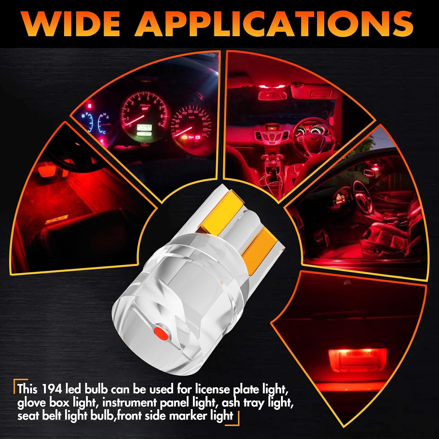 Alopee 30 Pack 194 Led Bulb Red Acrylic 168 Led DC 12V Interior Dome Lights for 194 168 T10 2825 W5W Car Reading Tail Door Light