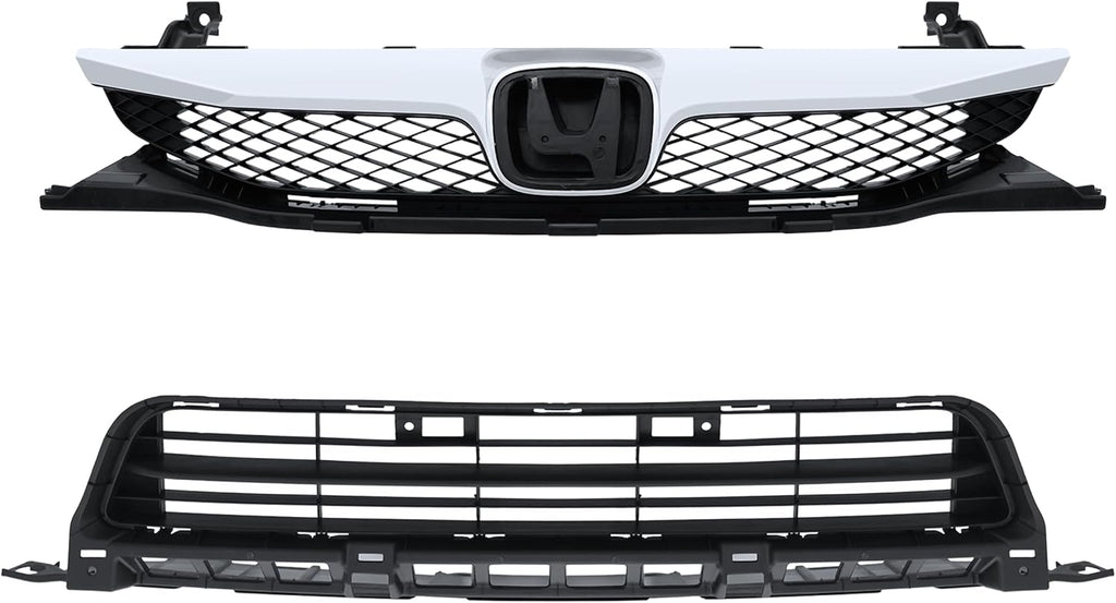 BXZ Front Bumper Grille Grill Upper Lower With Chrome Trim For Honda Civic Sedan 2009 2010 2011(Not for 2DR model)