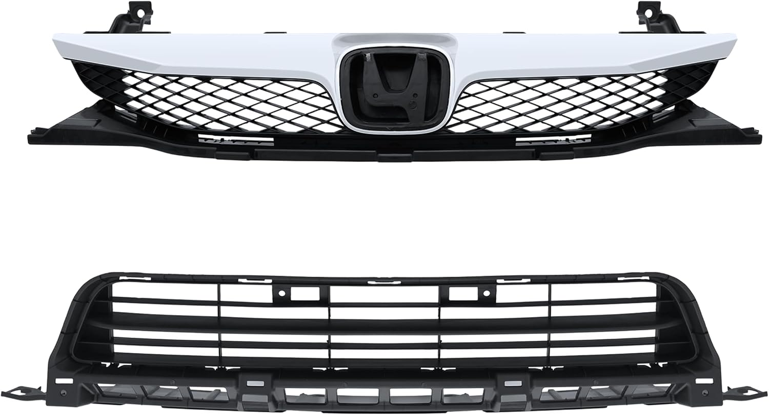 BXZ Front Bumper Grille Grill Upper Lower With Chrome Trim For Honda Civic Sedan 2009 2010 2011(Not for 2DR model)
