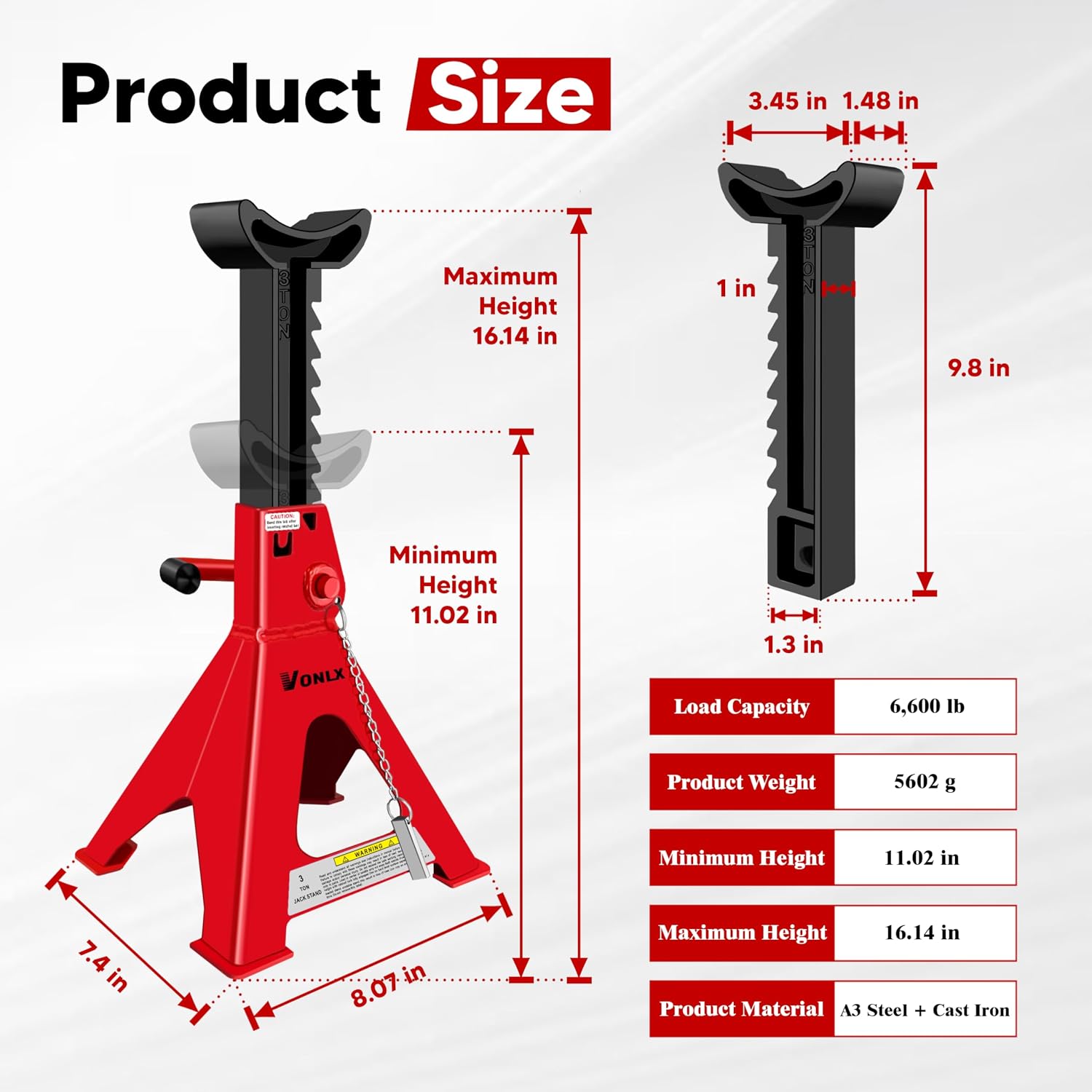 3 Ton Car Jack Stands Adjustable Auto Floor Jackstands with Double Locking and Large Foot Base for Lifting SUVS, Heavy Duty Carbon Steel Wider and Thicker Upright Rod 6,600 lb Capacity 2 Pack