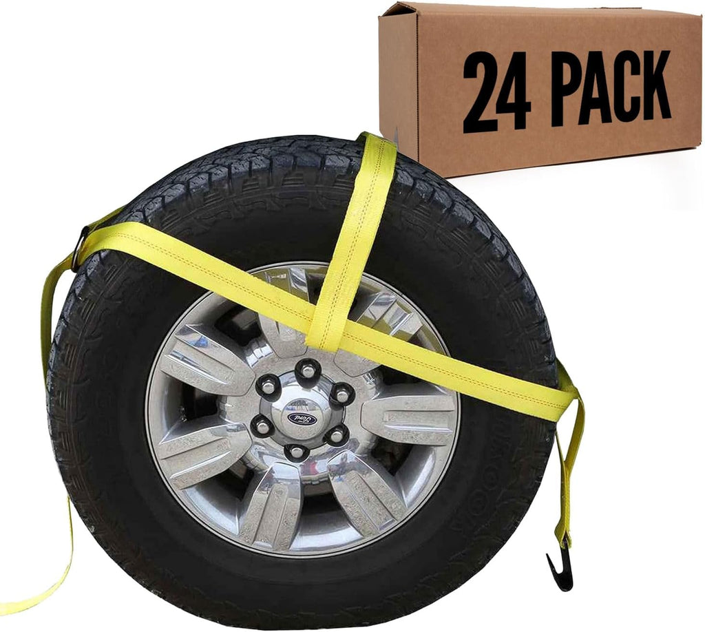 US Cargo Control Adjustable Tow Dolly Strap, 2 Inch Top Strap, Flat Hook End, Great for Tow Dolly Car Hauling, 3,333 Pound Working Load Limit, 24 Pack
