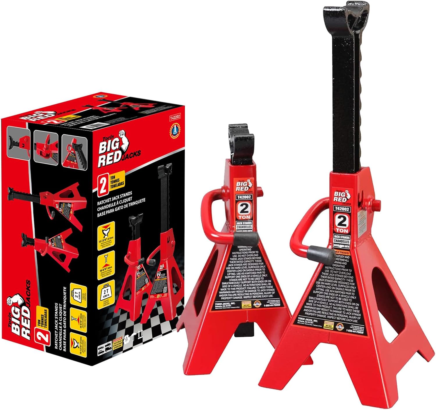 Big RED 2 Ton Steel Car Jack Stands, Fit for Automotive Cars, Sedans, 2 Pack