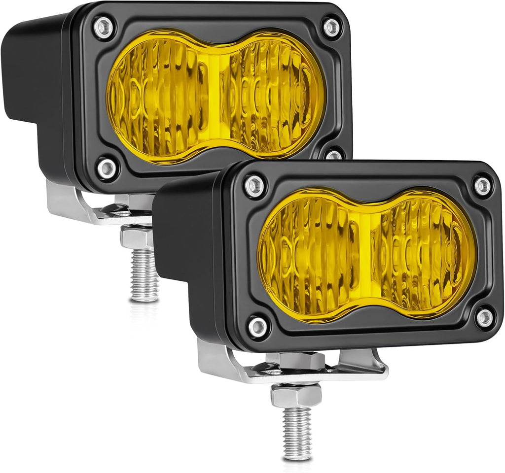 LED Pods Yellow, 2PCS 40W 3 Inch Driving Pod Light Cube Waterproof Offroad Bumper Lights Super Bright Work Lights Flood Yellow Fog LED Lights for Truck ATV UTV SUV Motorcycle Boat
