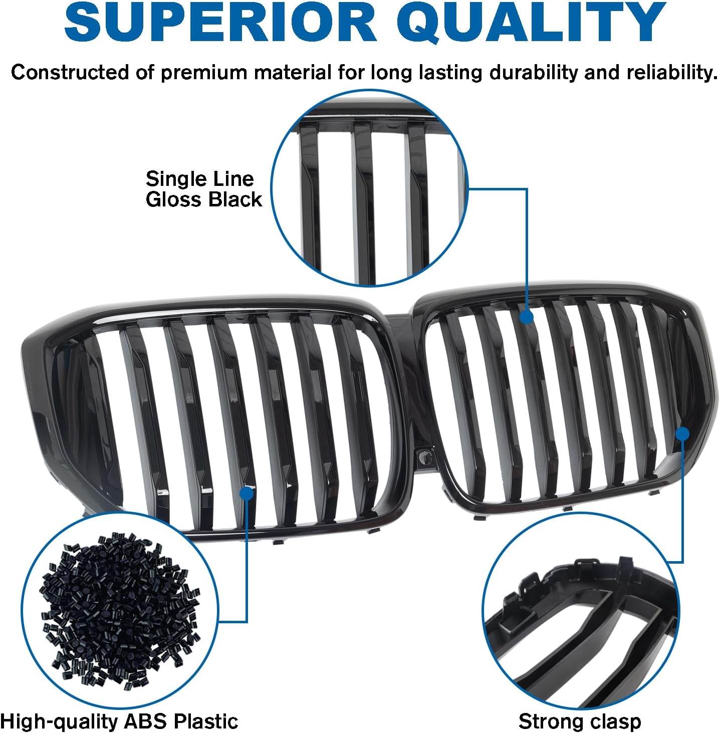 G05 Grill - Black Kidney Grille Compatible With 2024-IN BMW X5 G05 ABS Single Slat Gloss Black Grille