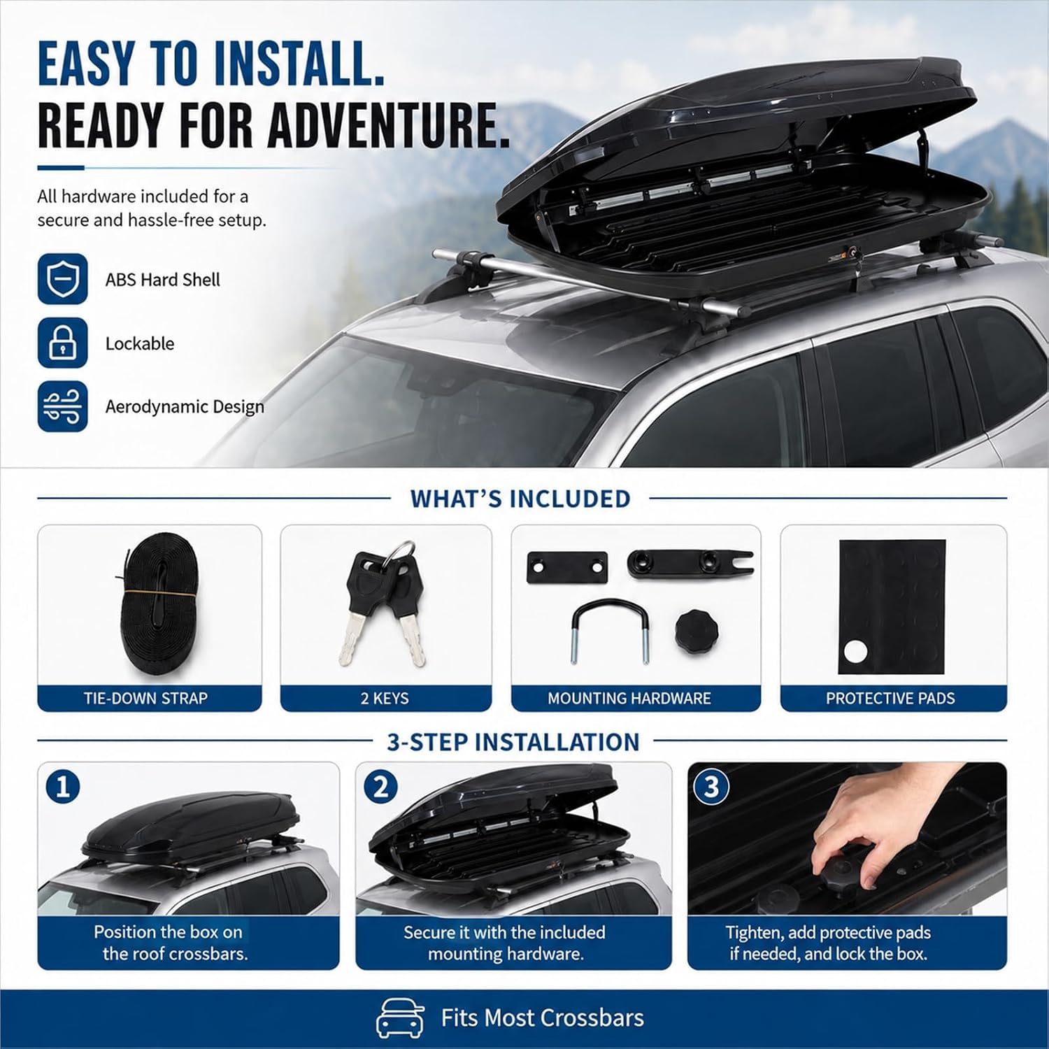 Garvee Rooftop Cargo Box Carrier, 31 Cu ft Hard Shell Rooftop Cargo Carrier - Dual-Side Opening, Universal Car/SUV Fit, Waterproof ABS Material, 165Lbs Capacity w/Secure Straps & Keys