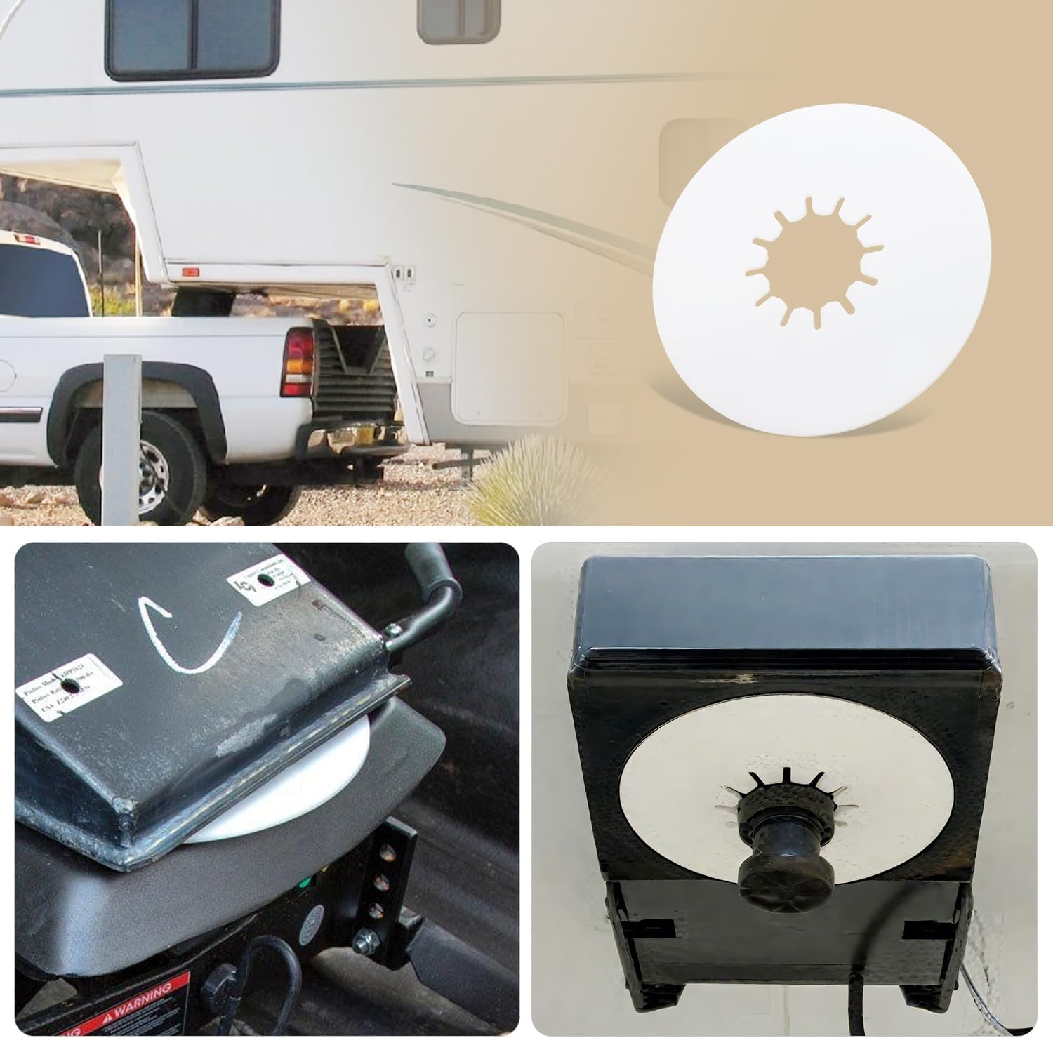 5th Wheel Hitch Lube Plate 10" White (1-Pack) - No Grease Mess Solution for RV Camper Trailer, Heavy Duty Polyethylene Kingpin Disc, Fits Standard 2-7/8" Pin, Easy Press-On Install